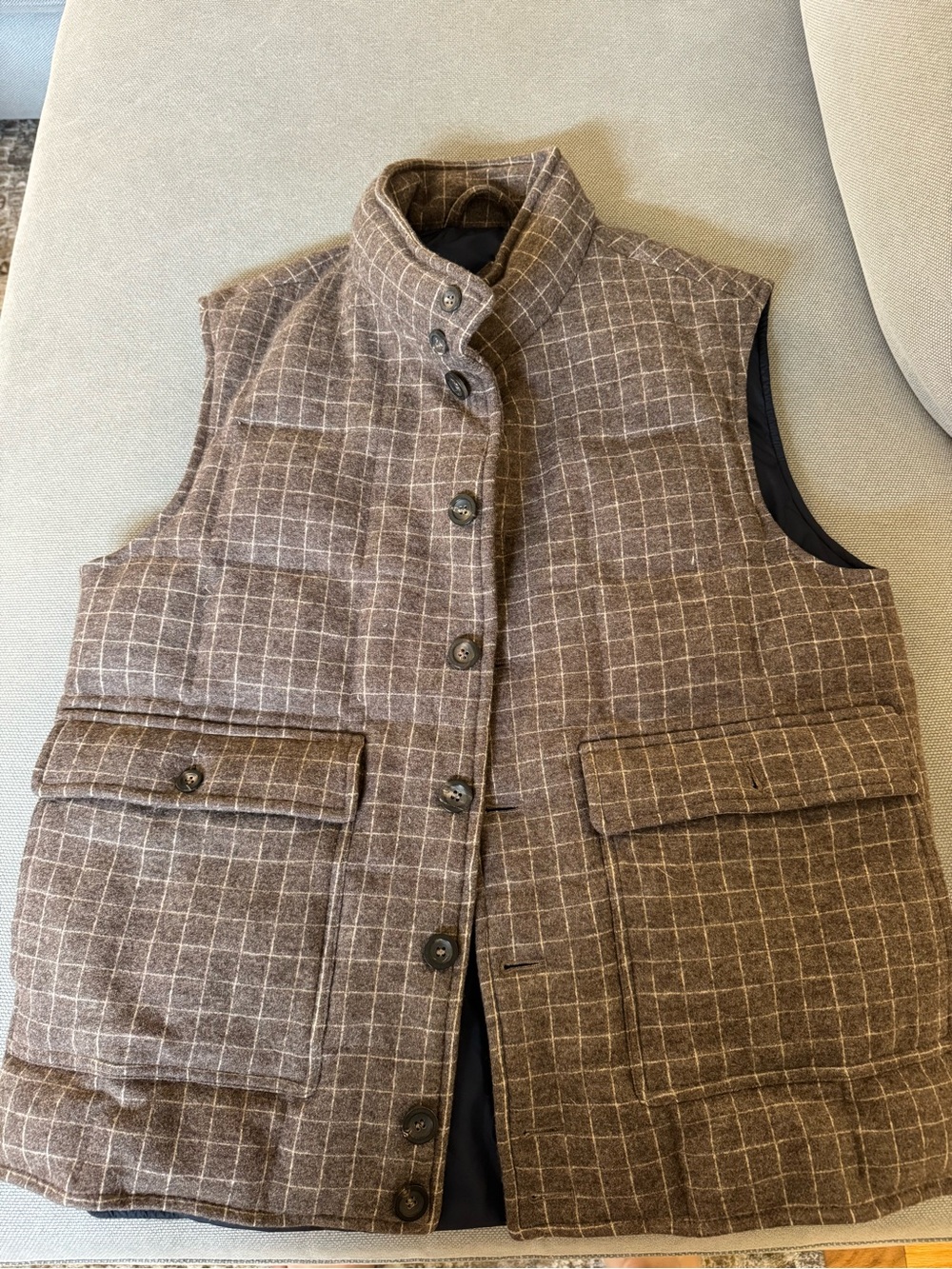 Turnbull & Asser Brown Windowpane Quilted Down Vest